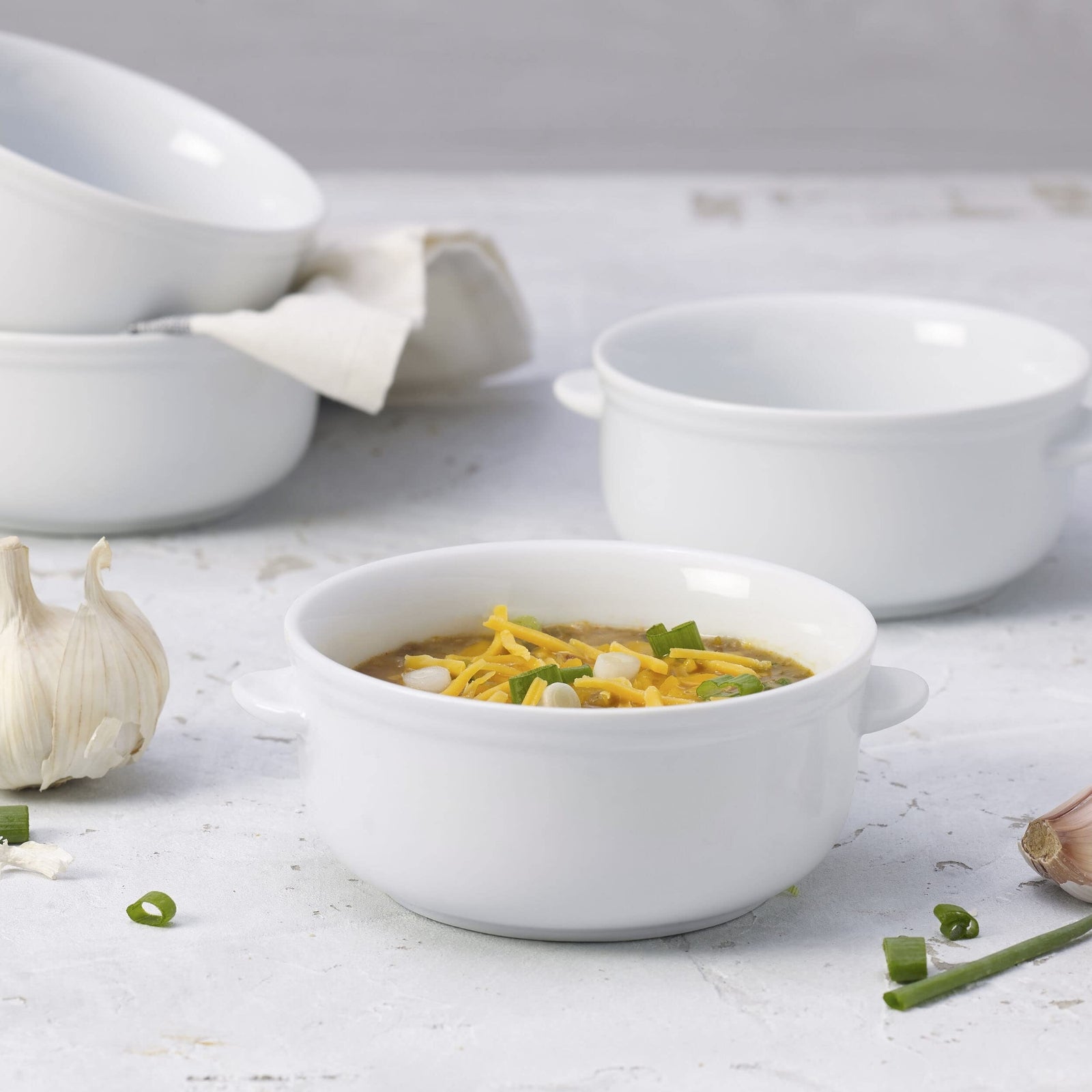 Set of 4 Handled Soup Chili Bowls, 20 ounces, White